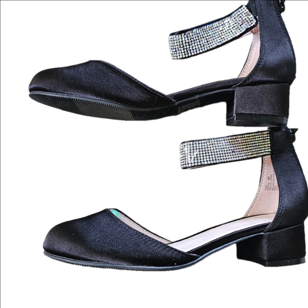 Mix Elegant Black Girls's Shoes with Rhinestone Strap Size 2 Excellent Condition
